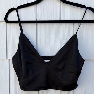 Abercrombie & Fitch Black V‑Neck Satin Crop Top